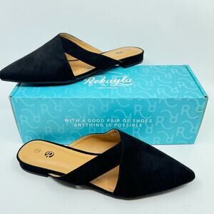 REKAYLA Pointed Toe Black Nubuck Mule Shoe